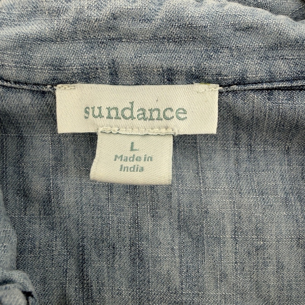 Sundance Blue Chambray Embroidered Floral Button Tunic Shirt Women's Size L - Picture 5 of 9